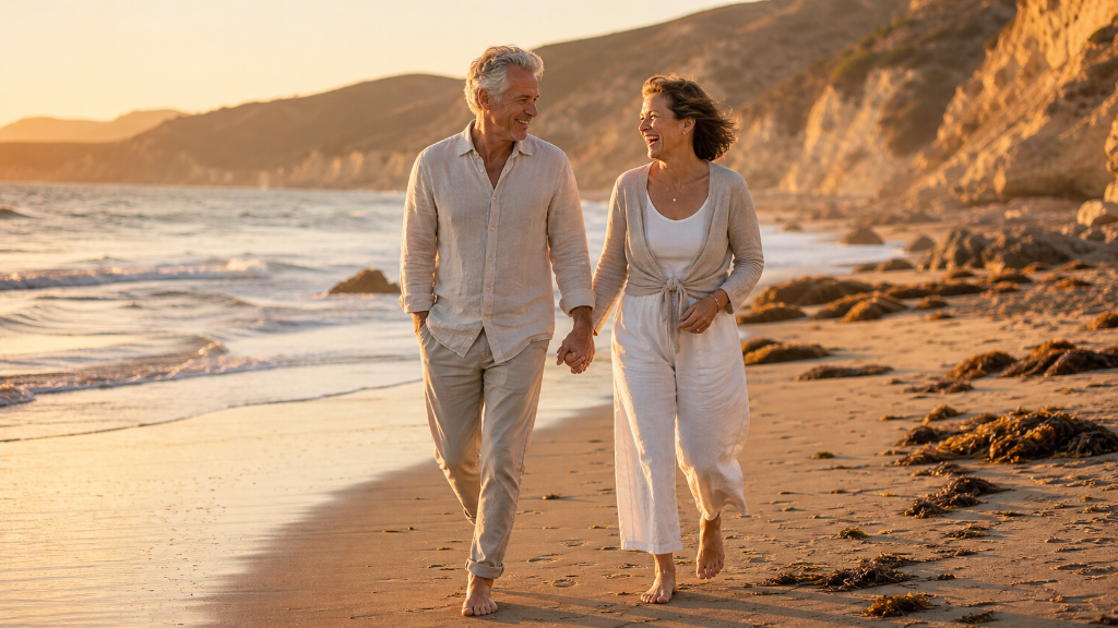 Couple walking on beach