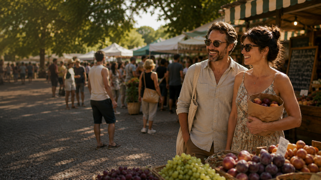 Couple shopping at farmers market